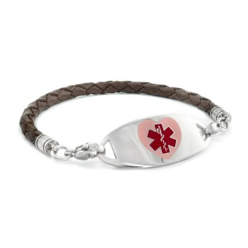 Single Wrap Braided Brown Leather Medical Alert Bracelet - 4mm (BFLS_4S_1)