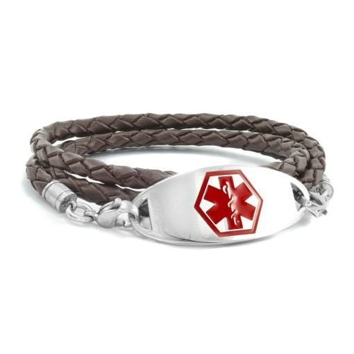 Triple Wrap Braided Brown Leather Medical Alert Bracelet - 4mm (BFLT_4S_1)