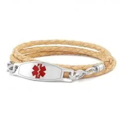 Triple Wrap Braided Beige Leather Medical Alert Bracelet - 4mm (TFLT_4S_2)