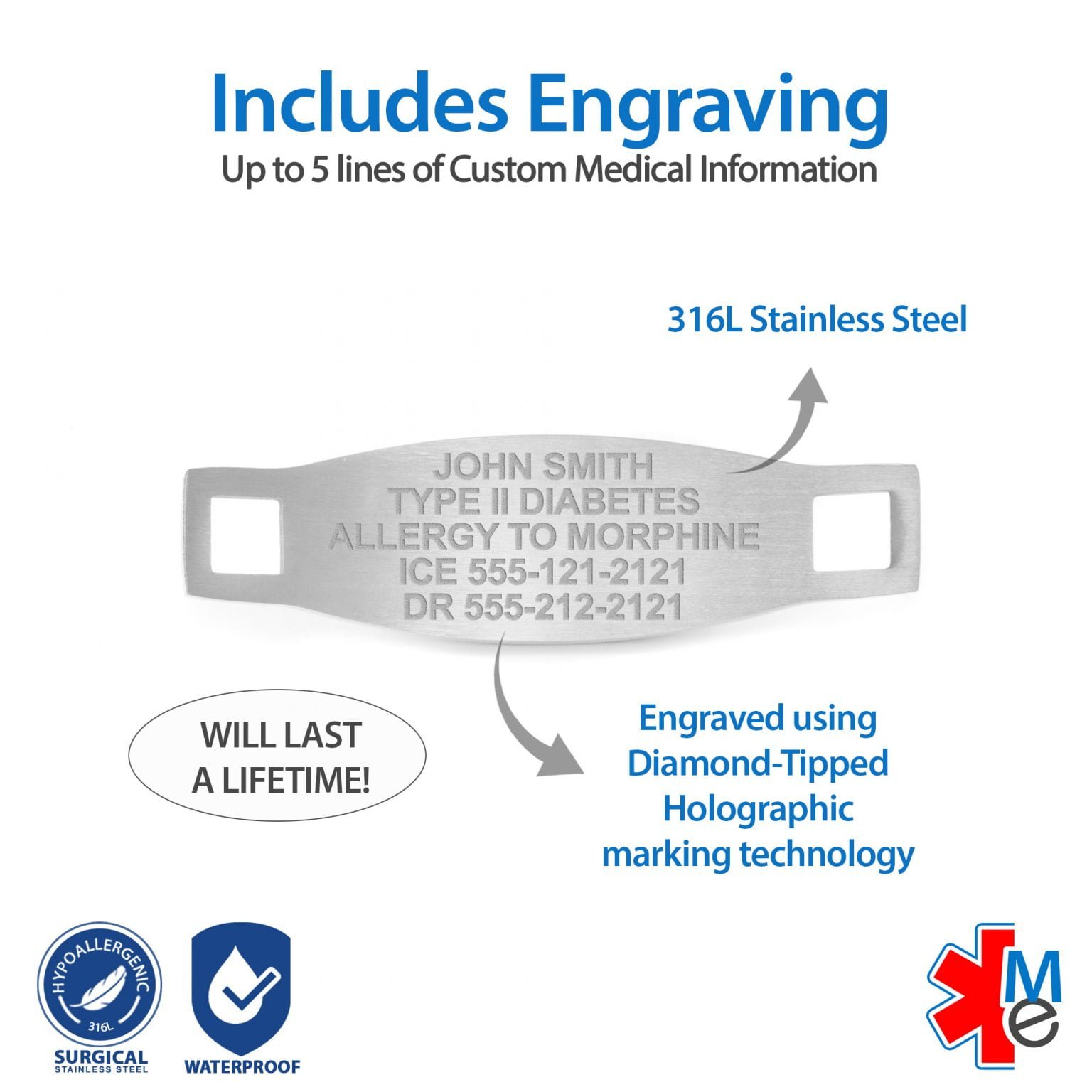 Stainless Steel Medical Tag with Red Enamel Logo TAGRED2