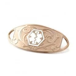 Medical ID Tag in 316L Stainless Steel Rose Gold Finish with White Enamel Heart Filigree Logo (TAG-RWH1)