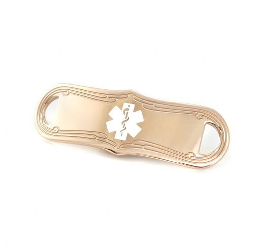 Medical ID Tag in 316L Stainless Steel Rose Gold Finish with White Enamel Logo (TAG-RWT3)