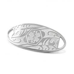 Medical ID Tag in 316L Stainless Steel with Embossed Filigree Logo (TAG-SEF1)