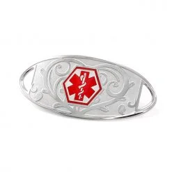 Medical ID Tag in 316L Stainless Steel with Red Enamel Heart Filigree Logo (TAG-SRH1)