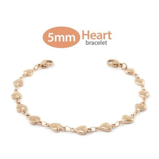 5mm Heart Link Stainless Steel Replacement / Add-on Bracelet in Rose Gold finish (bracelet only - tag not included) - BRAC-HTR5