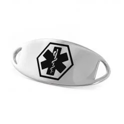 Medical ID Tag in 316L Stainless Steel with Black Enamel Logo (TAG-BLK1)
