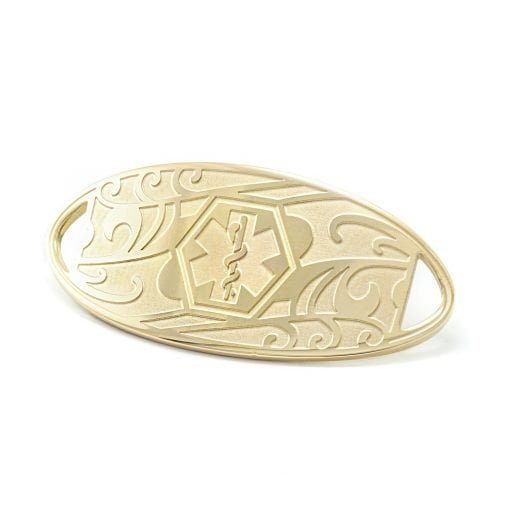 Medical ID Tag in 316L Stainless Steel Yellow Gold Finish with Embossed Filigree Logo (TAG-GEF1)