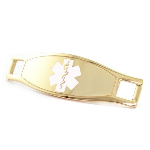 Medical ID Tag in 316L Stainless Steel Yellow Gold Finish with White Enamel Logo (TAG-GWT2)