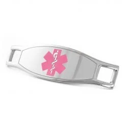 Medical ID Tag in 316L Stainless Steel with Pink Enamel Logo (TAG-PNK2)