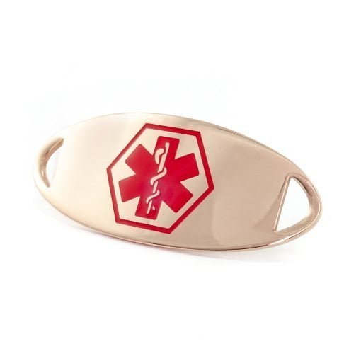 Medical ID Tag in 316L Stainless Steel Rose Gold Finish with Red Enamel Logo (TAG-RRD1)