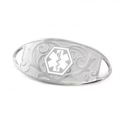 Medical ID Tag in 316L Stainless Steel with White Enamel Heart Filigree Logo (TAG-SWH1)