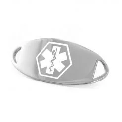 Medical ID Tag in 316L Stainless Steel with White Enamel Logo (TAG-WHT1)