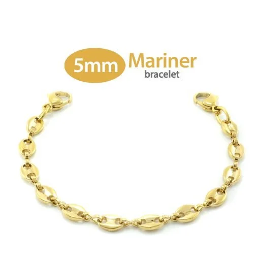 5mm Mariner Link Stainless Steel Replacement / Add-on Bracelet in Yellow Gold finish (bracelet only - tag not included) - BRAC-MAG5