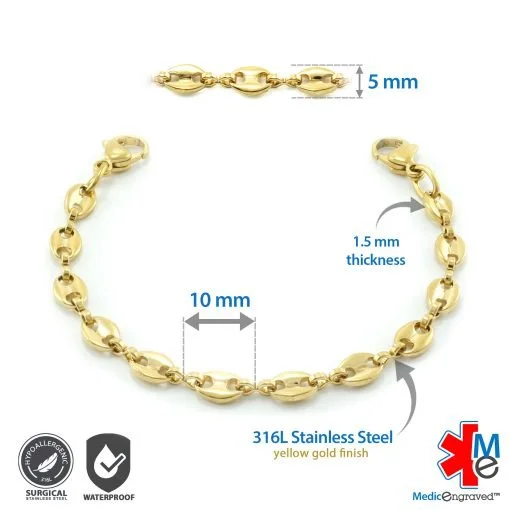 5mm Mariner Link Stainless Steel Replacement / Add-on Bracelet in Yellow Gold finish (bracelet only - tag not included) - BRAC-MAG5 - Image 2