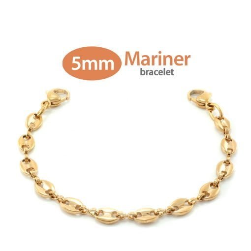 5mm Mariner Link Stainless Steel Replacement / Add-on Bracelet in Yellow Gold finish (bracelet only - tag not included) - BRAC-MAR5