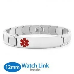 Watch Link Band in 316L Stainless Steel with Medical ID Tag - 12mm (LK12-SRD)