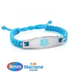 Kids Aqua Macram? bracelet with Stainless Steel Tag - 8mm (MBK_AQ)
