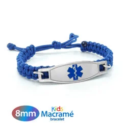 Kids Blue Macram? bracelet with Stainless Steel Tag - 8mm (MBK_BU)