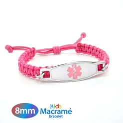 Kids Pink Macram? bracelet with Stainless Steel Tag - 8mm (MBK_PK)