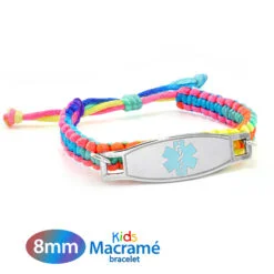 Kids Rainbow Macram? bracelet with Stainless Steel Tag - 8mm (MBK_RB)