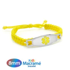 Kids Yellow Macram? bracelet with Stainless Steel Tag - 8mm (MBK_YL)