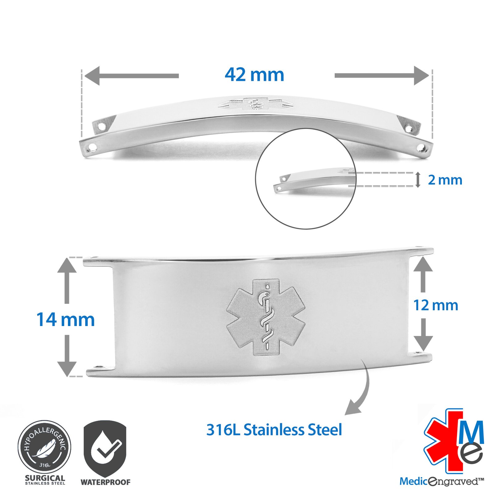 Buckle Clasp Medical ID Mesh Band with Stainless Steel Finish - 12mm  (MF12_SEM) 