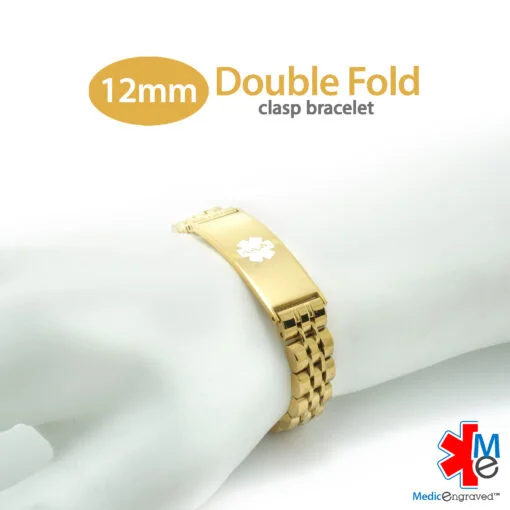 Double Fold Fancy Link Watch Band in 316L Stainless Steel Yellow Gold Finish - 12mm (LD12-GWT) - Image 2
