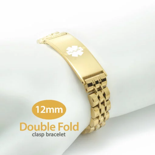 Double Fold Fancy Link Watch Band in 316L Stainless Steel Yellow Gold Finish - 12mm (LD12-GWT)
