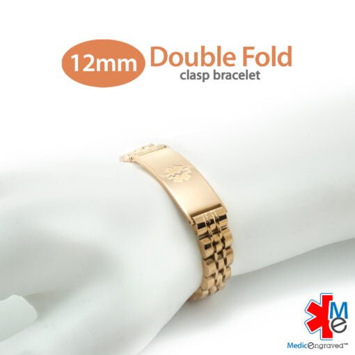 Double Fold Fancy Link Watch Band in 316L Stainless Steel Rose Gold Finish - 12mm (LD12-REM) - Image 2