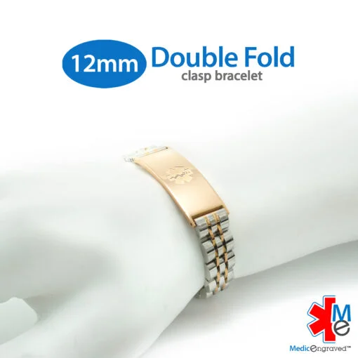 Double Fold Fancy Link Watch Band in 316L Stainless Steel 2T Rose Gold Finish - 12mm (LDT12-REM) - Image 2