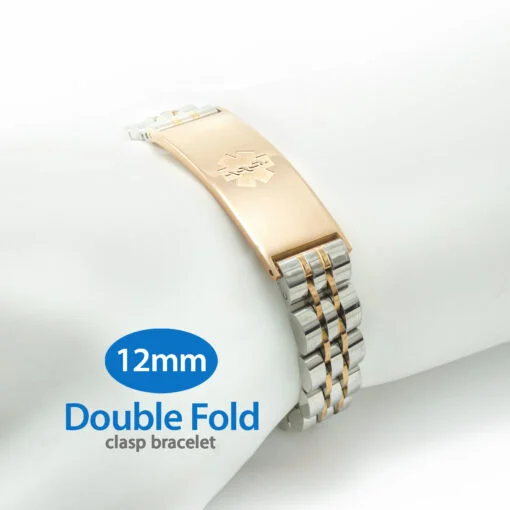 Double Fold Fancy Link Watch Band in 316L Stainless Steel 2T Rose Gold Finish - 12mm (LDT12-REM)