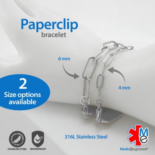 4mm Paperclip Link in Stainless Steel - Replacement / Add-on Bracelet (bracelet only - tag not included) - BRAC-PCS4 - Image 4