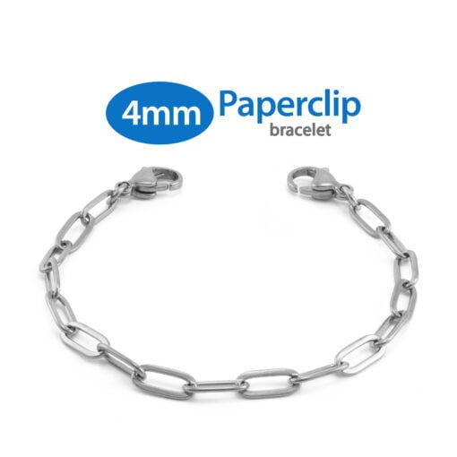 4mm Paperclip Link in Stainless Steel - Replacement / Add-on Bracelet (bracelet only - tag not included) - BRAC-PCS4