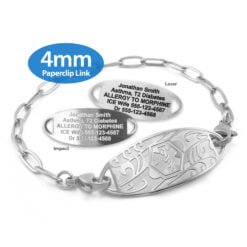 Paperclip Link Bracelet in 316L Stainless Steel with Medical ID Tag - 4mm (PCS4-1)