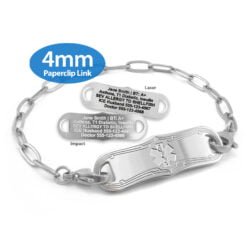 Paperclip Link Bracelet in 316L Stainless Steel with Medical ID Tag - 4mm (PCS4-3)