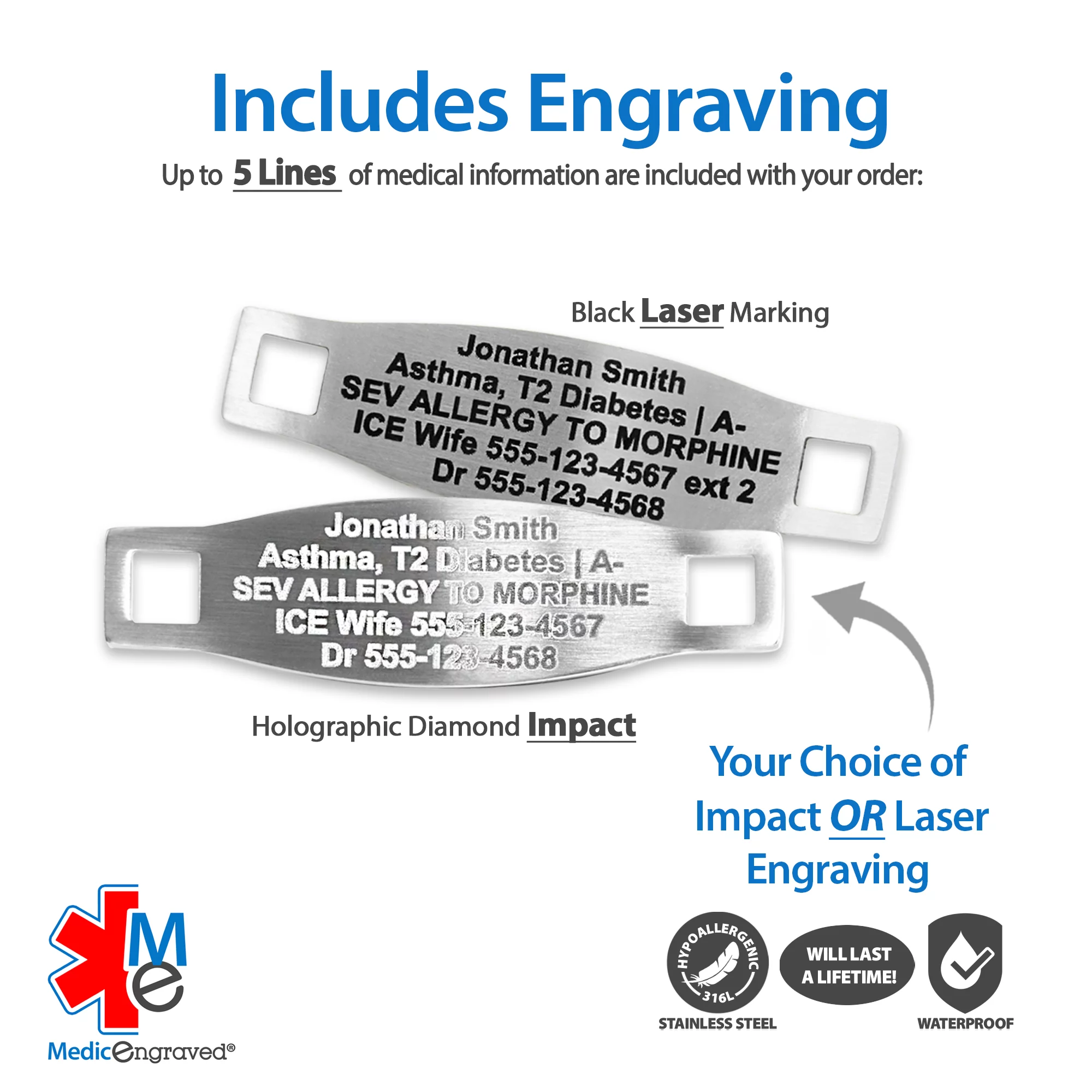 Medical ID Tag in 316L Stainless Steel with Teal Enamel Logo (TAG-TEA2) - Image 2
