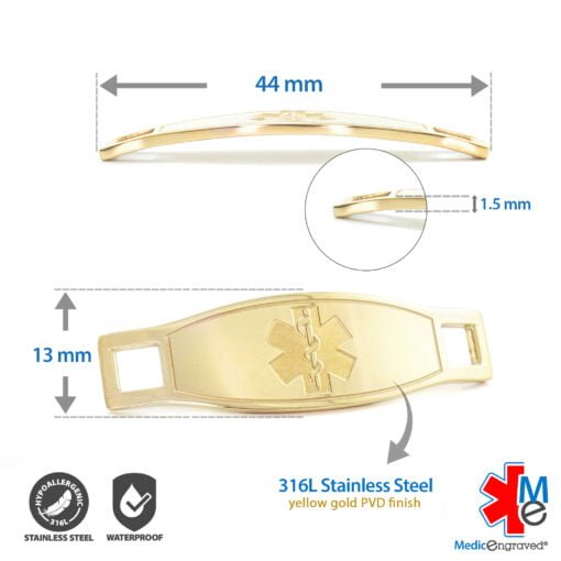 Medical ID Tag in 316L Stainless Steel Yellow Gold Finish with White Enamel Logo (TAG-GWT2) - Image 3