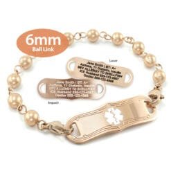 Solid Ball Link Bracelet in Stainless Steel Rose Gold Finish with Medical ID Tag - 6mm (BLR6-3)