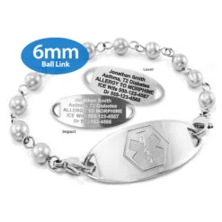 Solid Ball Link Bracelet in Stainless Steel with Medical ID Tag - 6mm (BLS6-1)