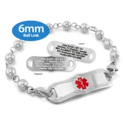Solid Ball Link Bracelet in Stainless Steel with Medical ID Tag - 6mm (BLS6-3)