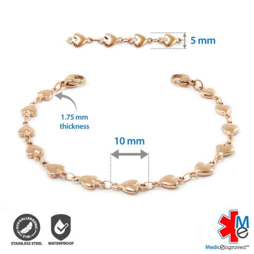 5mm Heart Link Stainless Steel Replacement / Add-on Bracelet in Rose Gold finish (bracelet only - tag not included) - BRAC-HTR5 - Image 2