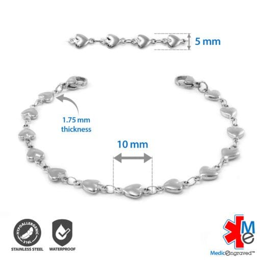 5mm Heart Link Stainless Steel Replacement / Add-on Bracelet (bracelet only - tag not included) - BRAC-HTS5 - Image 2