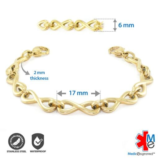 6mm Infinity Link Stainless Steel Replacement / Add-on Bracelet in Yellow Gold finish (bracelet only - tag not included) - BRAC-IFG6 - Image 2