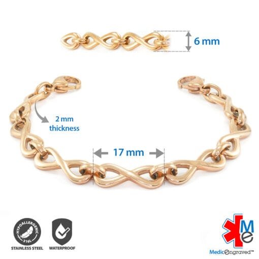 6mm Infinity Link Stainless Steel Replacement / Add-on Bracelet in Rose Gold finish (bracelet only - tag not included) - BRAC-IFR6 - Image 2