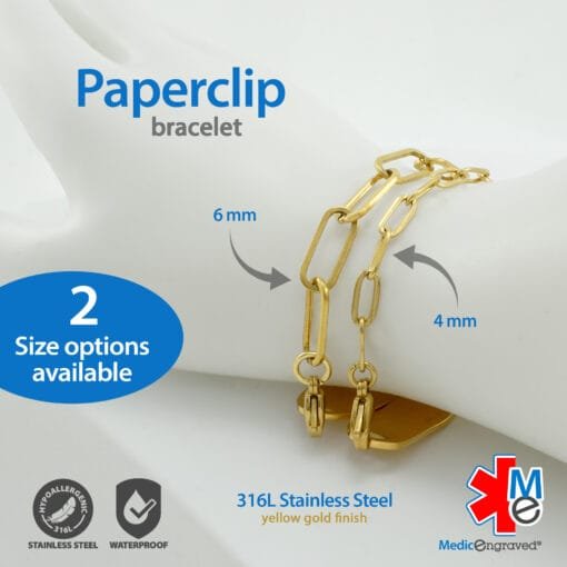 4mm Paperclip Link in Stainless Steel Yellow Gold Rainbow Finish - Replacement / Add-on Bracelet (bracelet only - tag not included) - BRAC-PCGR4 - Image 4