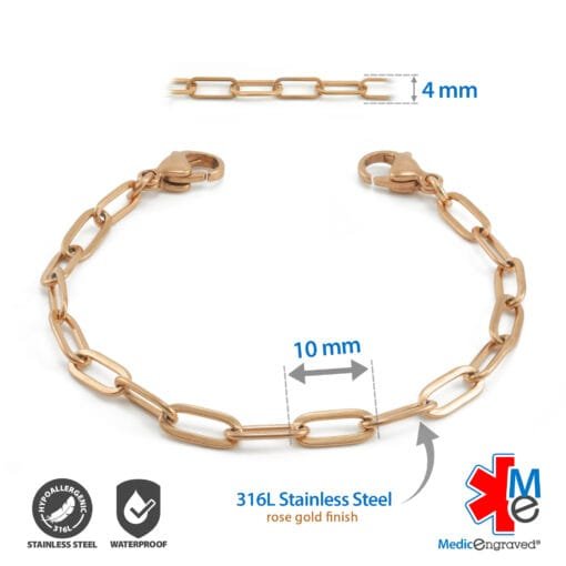 4mm Paperclip Link in Stainless Steel Rose Gold Finish - Replacement / Add-on Bracelet (bracelet only - tag not included) - BRAC-PCR4 - Image 2