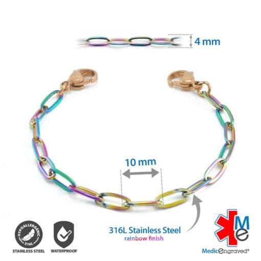 4mm Paperclip Link in Stainless Steel Rose Gold Rainbow Finish - Replacement / Add-on Bracelet (bracelet only - tag not included) - BRAC-PCRR4 - Image 2