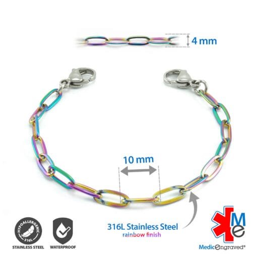 4mm Paperclip Link in Stainless Steel Rainbow Finish - Replacement / Add-on Bracelet (bracelet only - tag not included) - BRAC-PCSR4 - Image 2