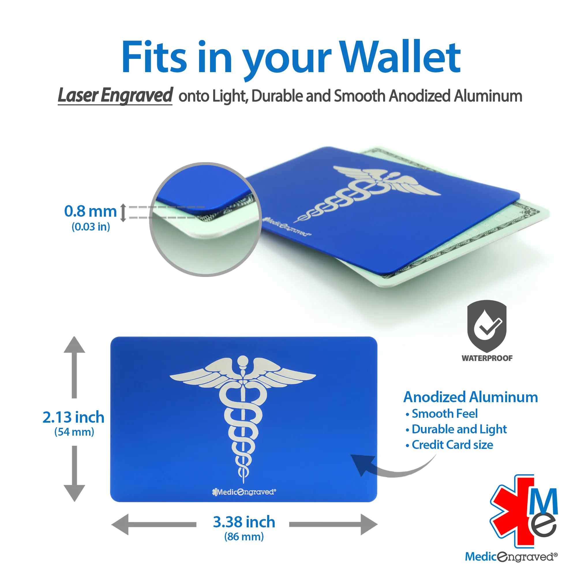 Medical ID Card, Personalized Medical Alert Emergency Wallet Card, Laser Engraved on Blue or Red Anodized Aluminum (CARD-RED) - Image 3