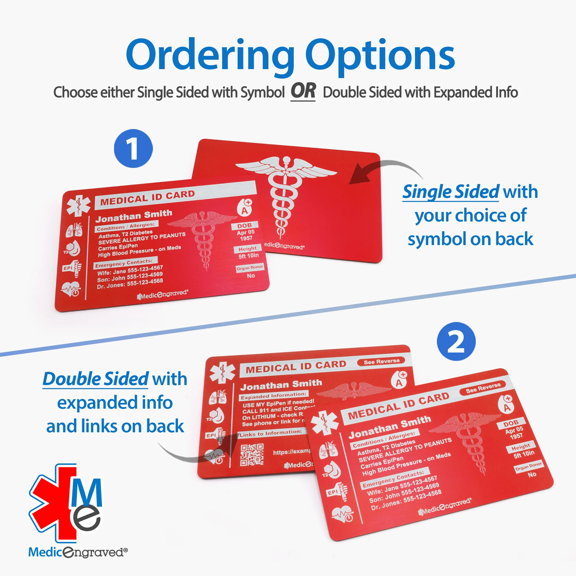 Medical ID Card, Personalized Medical Alert Emergency Wallet Card, Laser Engraved on Blue or Red Anodized Aluminum (CARD-RED) - Image 2